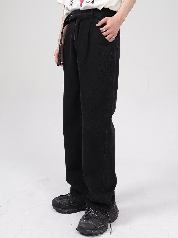 EMMIOL Men's Strap Detail Loose Jeans