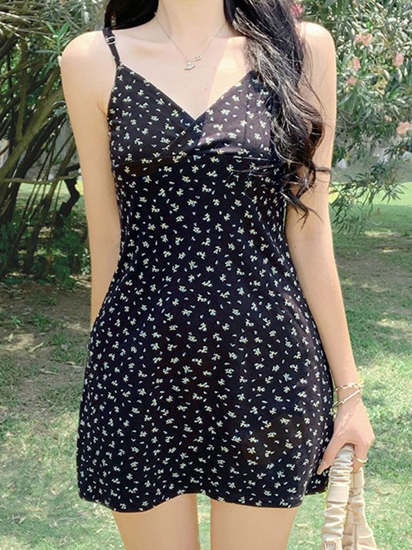 EMMIOL Mini vestido floral delicado con cuello en V