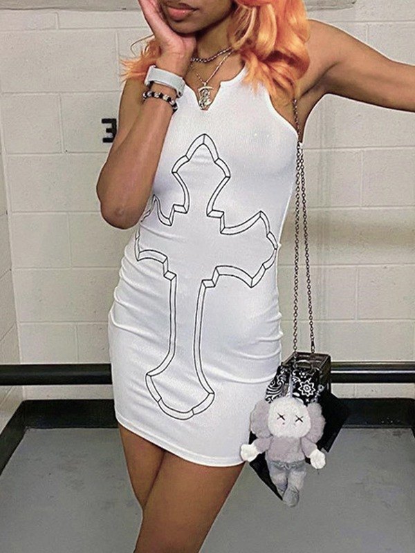 EMMIOL Mini vestido con estampado de cruces Y2K