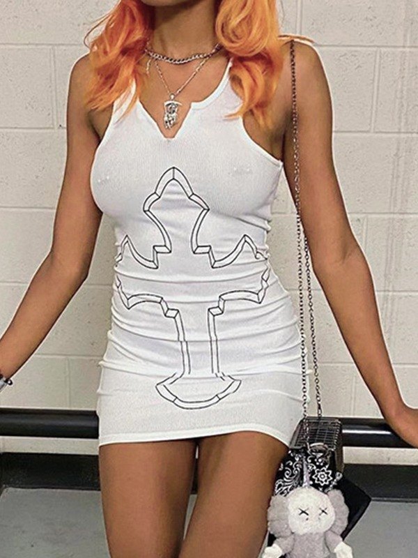 EMMIOL Mini vestido con estampado de cruces Y2K
