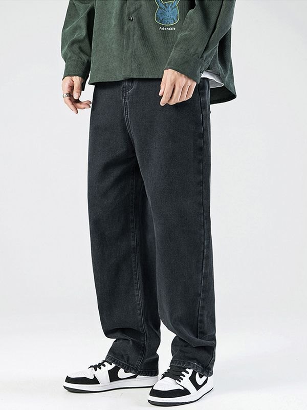 2022 Men's Basic Wash Straight Leg Jeans Black M In Loose Jeans Online