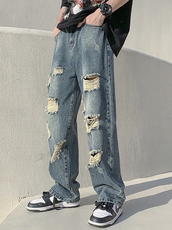 EMMIOL Men's Wash Frayed Ripped Jeans