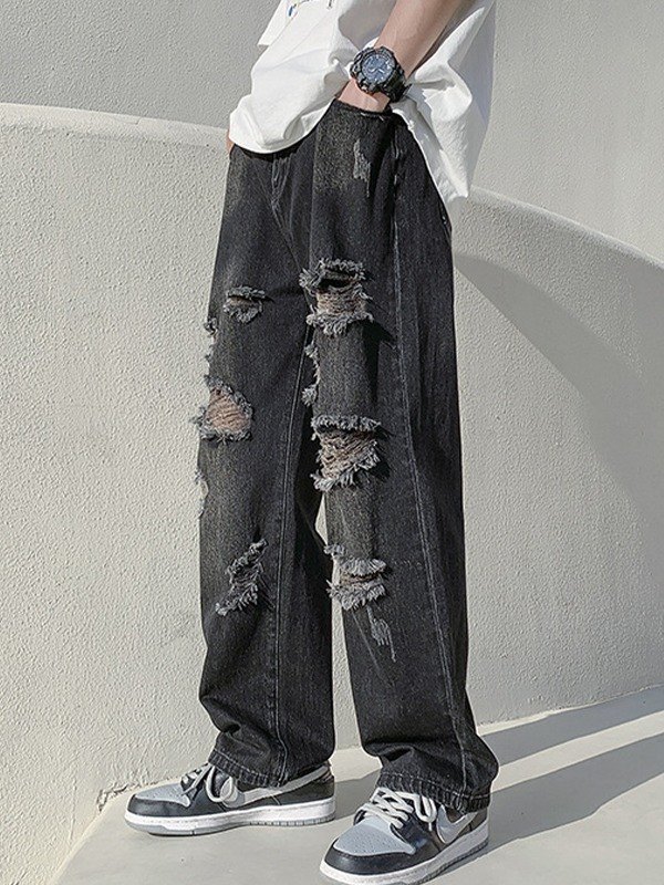 EMMIOL Men's Wash Frayed Ripped Jeans