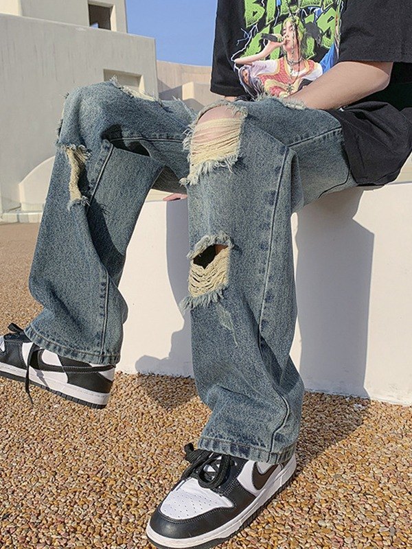 EMMIOL Men's Wash Frayed Ripped Jeans