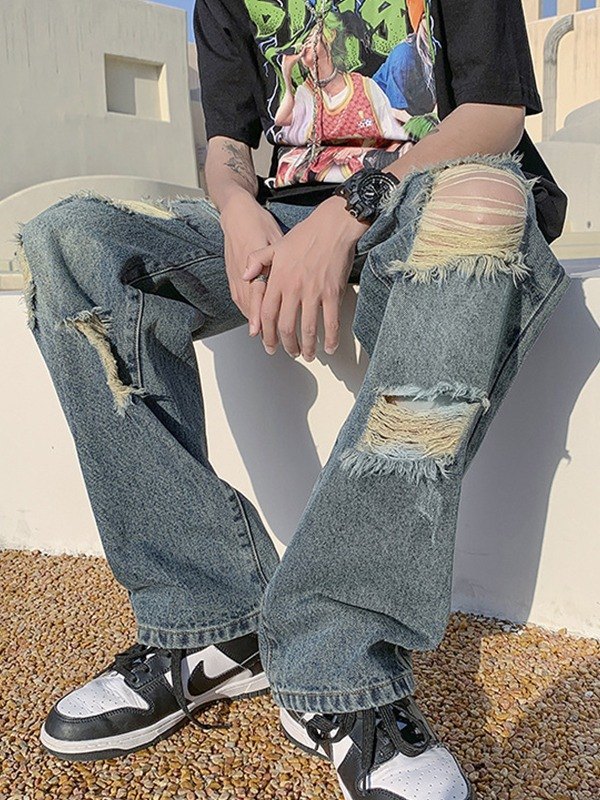 EMMIOL Men's Wash Frayed Ripped Jeans