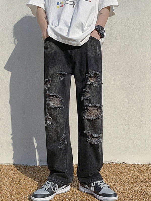 EMMIOL Men's Wash Frayed Ripped Jeans