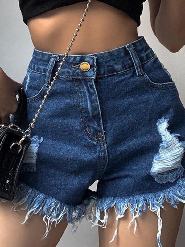 EMMIOL Shorts vaqueros desgastados con dobladillo deshilachado