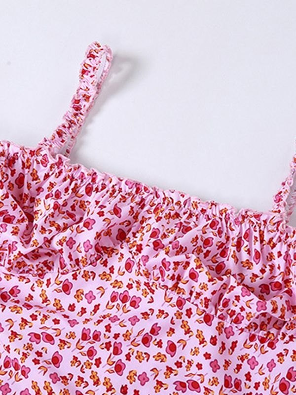 EMMIOL Vestido largo con volantes y estampado floral