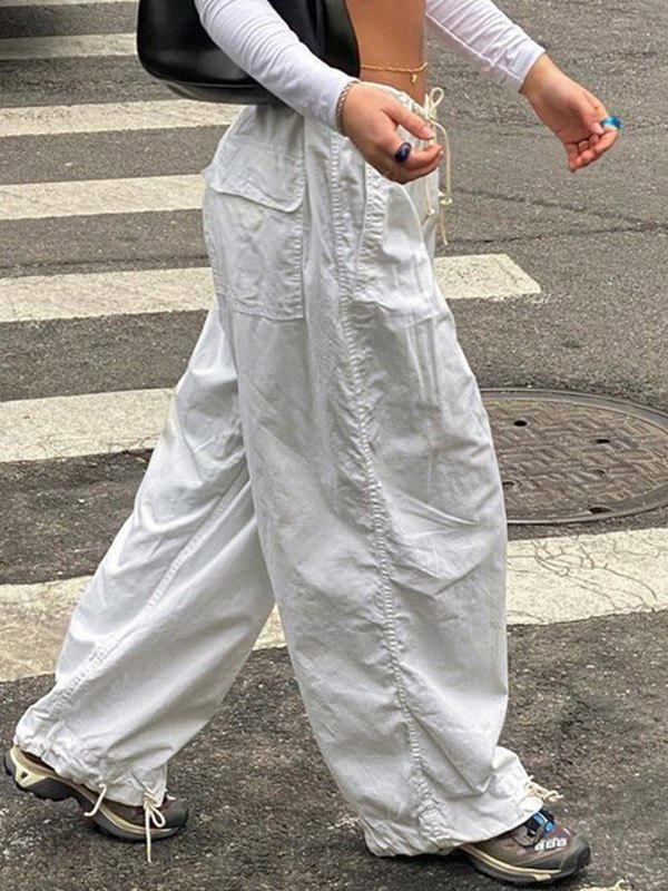 2022 Pantaloni cargo larghi a vita bassa con balze Bianca S In Cargo Pants  Online Store. Best For Sale | Emmiol.com