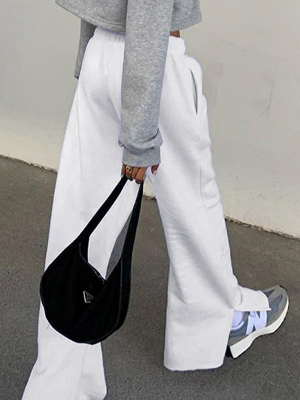 EMMIOL Split High Waist White Sweatpants