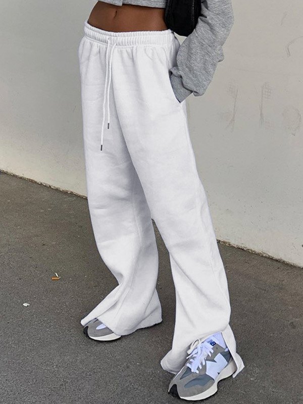 EMMIOL Split High Waist White Sweatpants