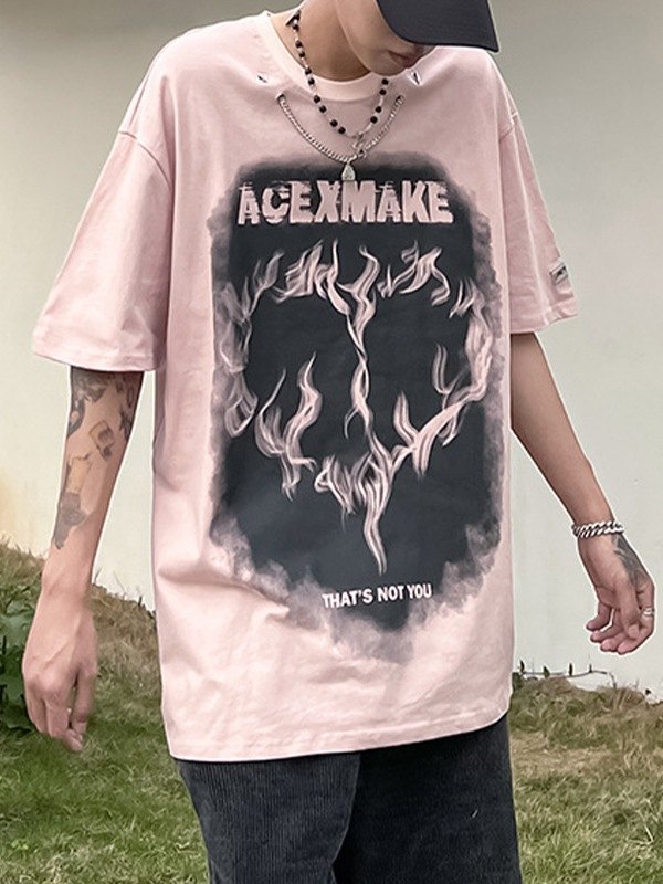 EMMIOL Camiseta con estampado de llamas y adorno de cadena para hombre