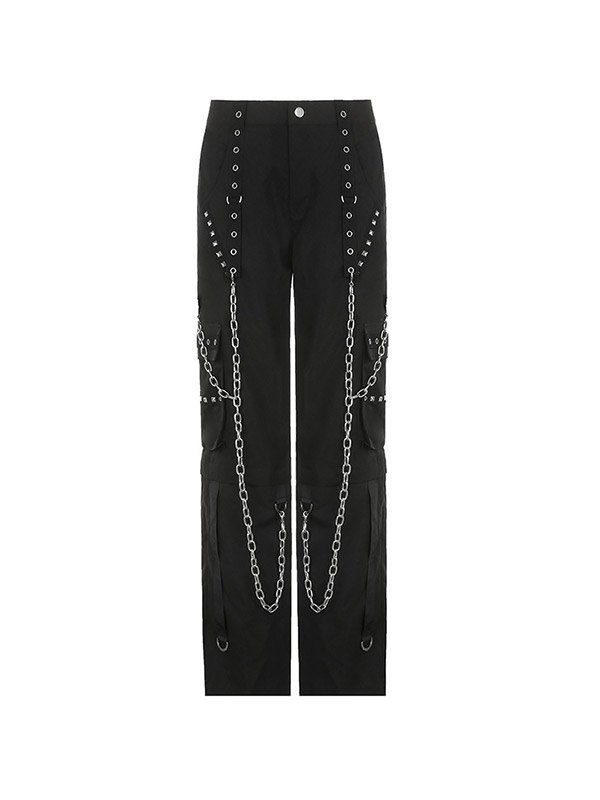 EMMIOL Pantalones cargo tipo paracaídas con adorno de cadena