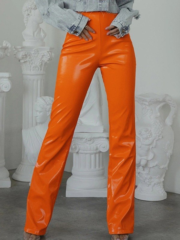 EMMIOL Pantalones de cuero de pu con pierna acampanada Y2K