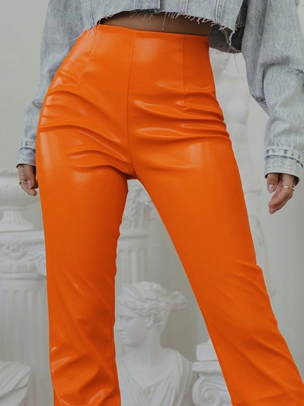 EMMIOL Pantalones de cuero de pu con pierna acampanada Y2K