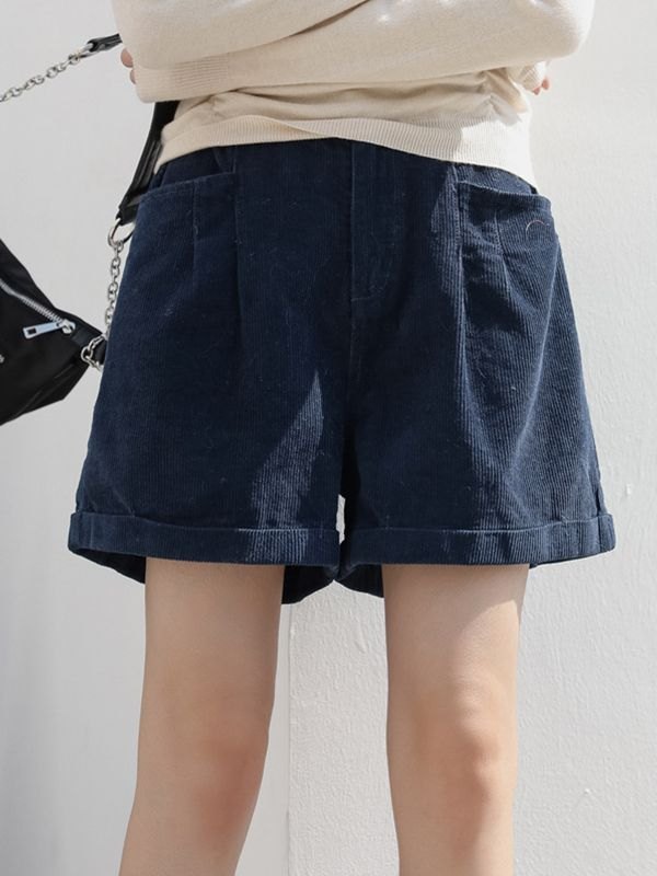 EMMIOL Shorts casuales de pana con dobladillo con puños