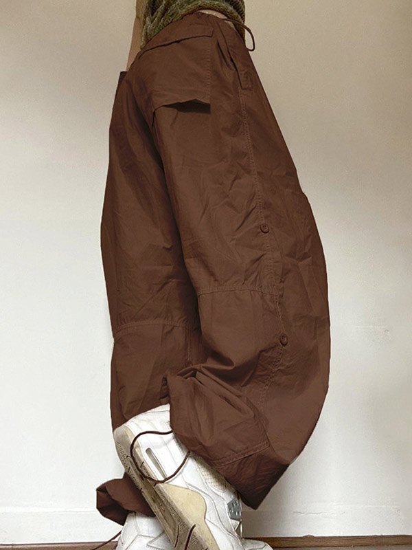 2022 Drawstring Low Waist Baggy Cargo Pants Brown S In Cargo Pants