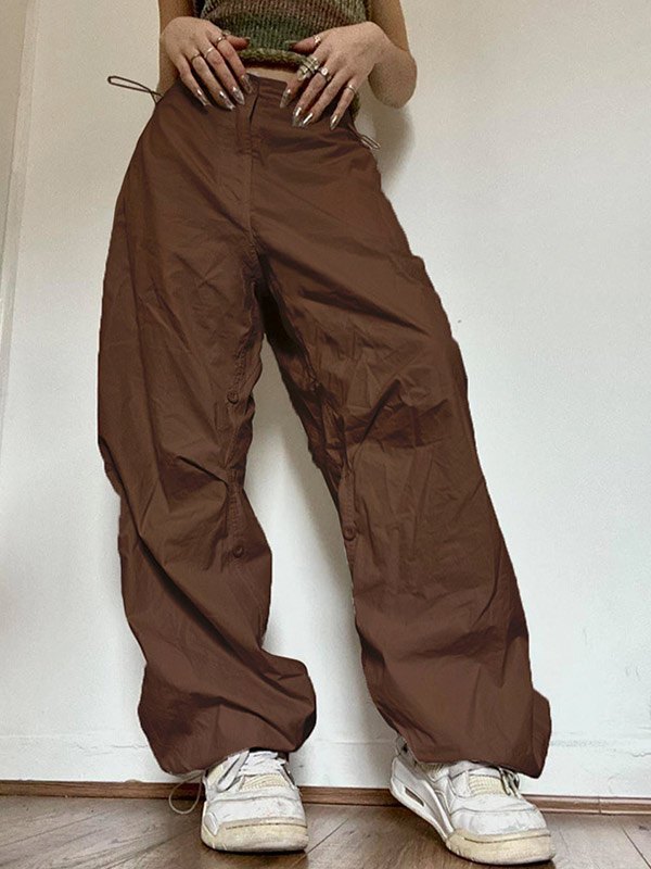 2022 Pantaloni cargo larghi a vita bassa con coulisse Marrone M In Cargo  Pants Online Store. Best For Sale | Emmiol.com