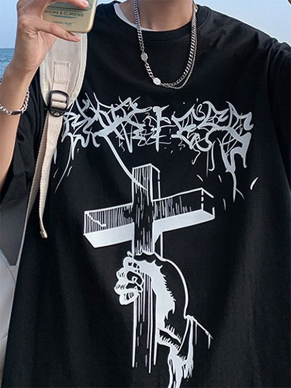 EMMIOL Men's Gothic Punk Cross Graphic Tee
