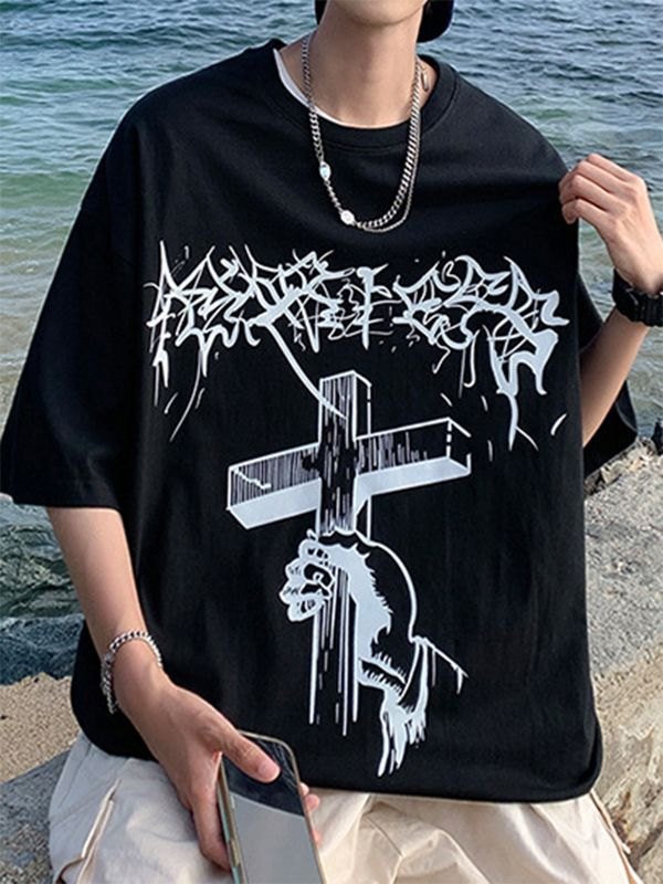 EMMIOL Men's Gothic Punk Cross Graphic Tee