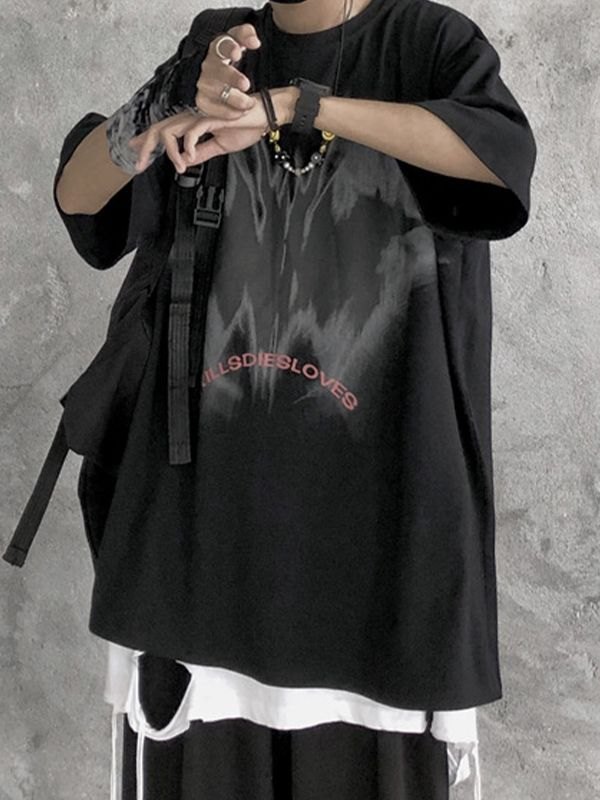 EMMIOL Camiseta con estampado abstracto oscuro para hombre