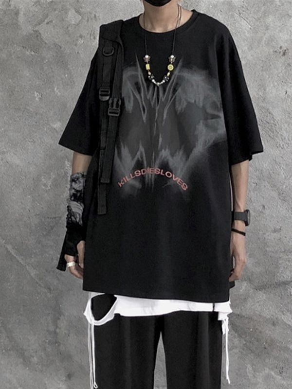 EMMIOL Camiseta con estampado abstracto oscuro para hombre