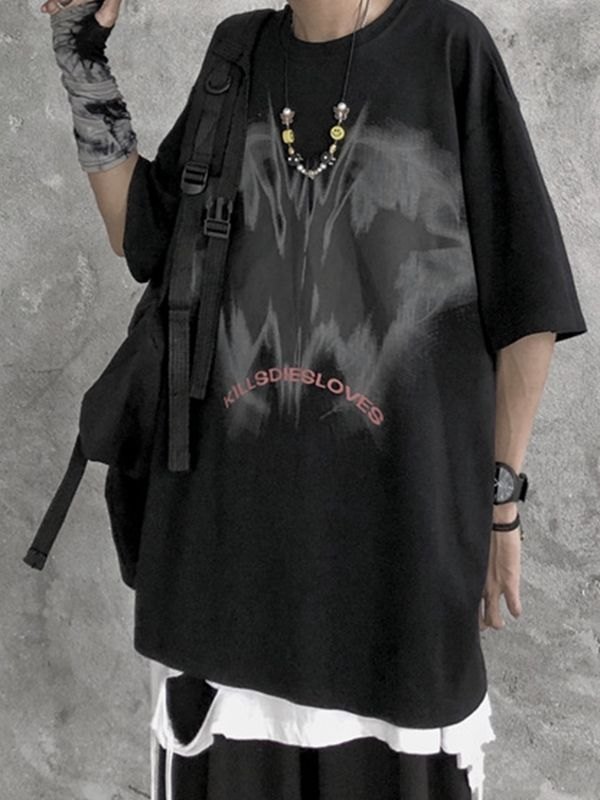 EMMIOL Camiseta con estampado abstracto oscuro para hombre