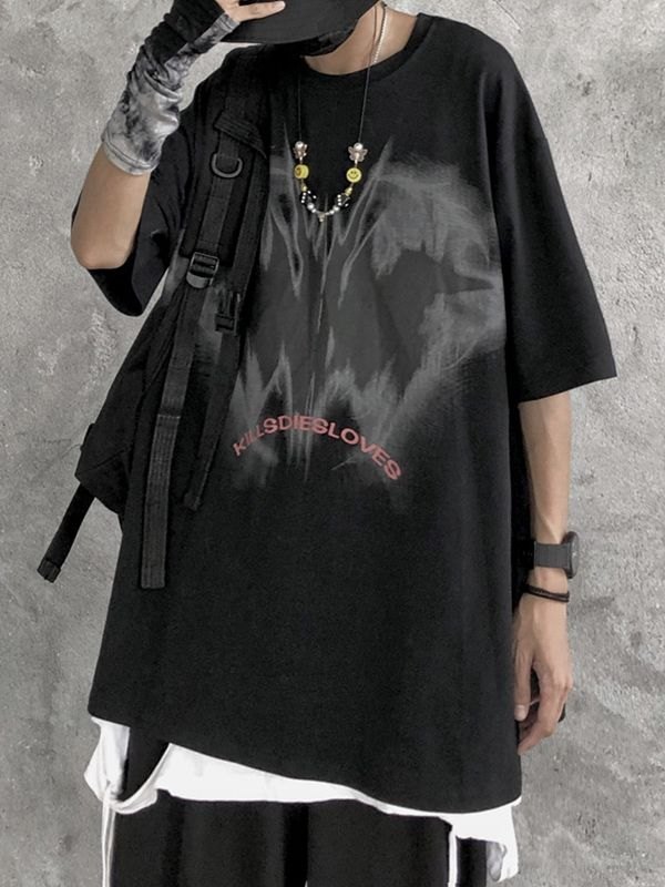 EMMIOL Camiseta con estampado abstracto oscuro para hombre