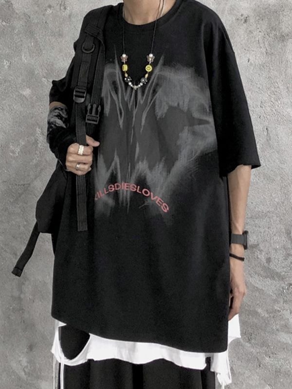 EMMIOL Camiseta con estampado abstracto oscuro para hombre