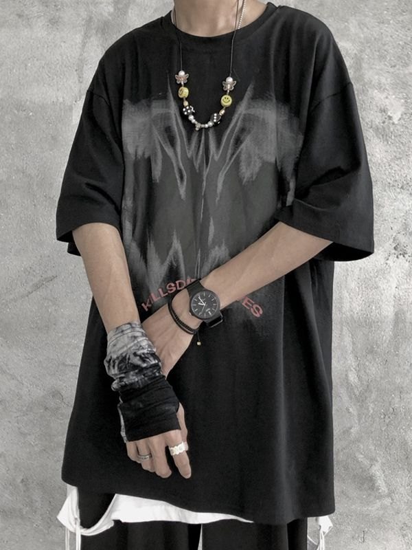 EMMIOL Camiseta con estampado abstracto oscuro para hombre