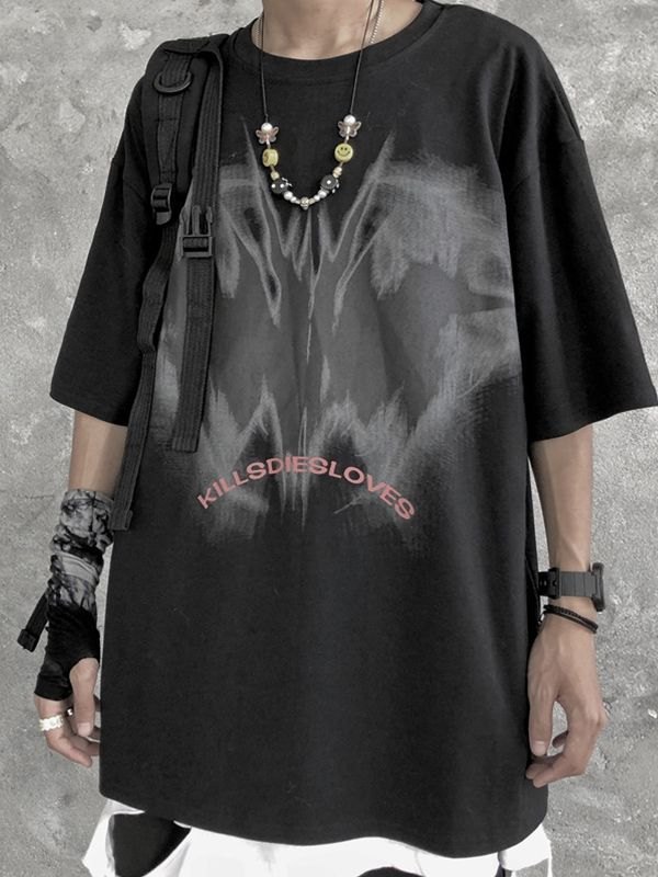 EMMIOL Camiseta con estampado abstracto oscuro para hombre