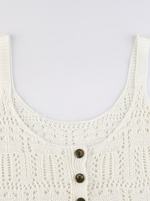 EMMIOL Camiseta sin mangas de punto de croché con botones