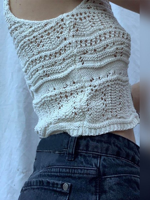 EMMIOL Camiseta sin mangas de punto de croché con botones