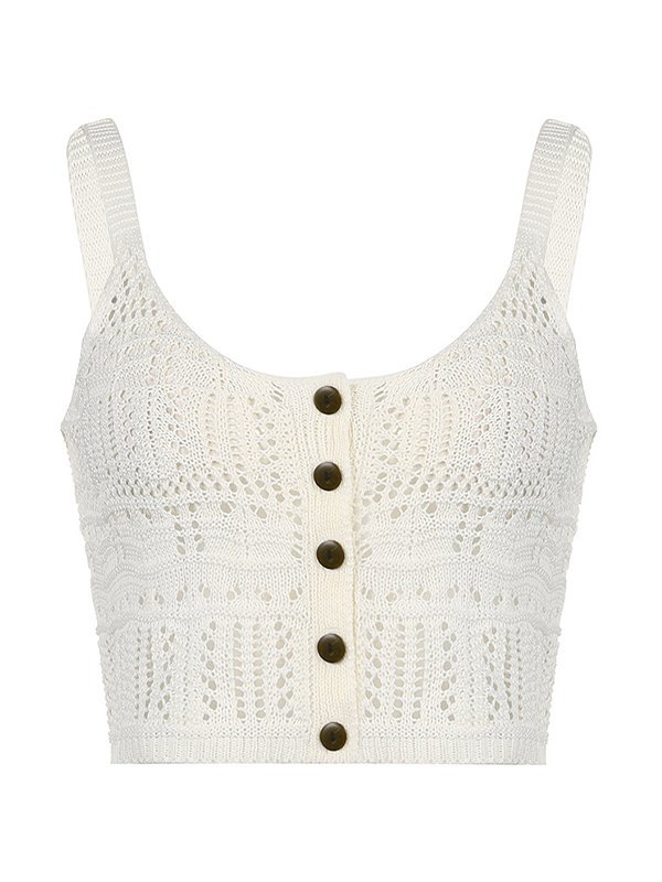 EMMIOL Camiseta sin mangas de punto de croché con botones