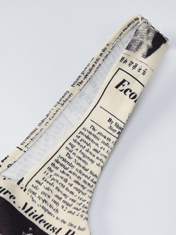 Emmiol Free shipping 2023 Vintage Newspaper Print Corset Top Khaki M in