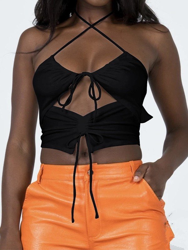 EMMIOL Neckholder Crop Cami Top mit Ausschnitt zum Schnüren