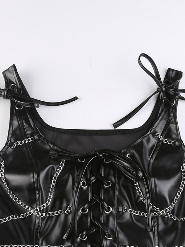 EMMIOL Chain Embellished Pu Leather Corset Top