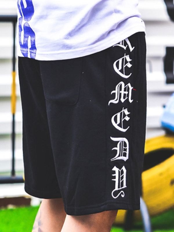 EMMIOL Shorts de jogger bordados con letras góticas para hombre