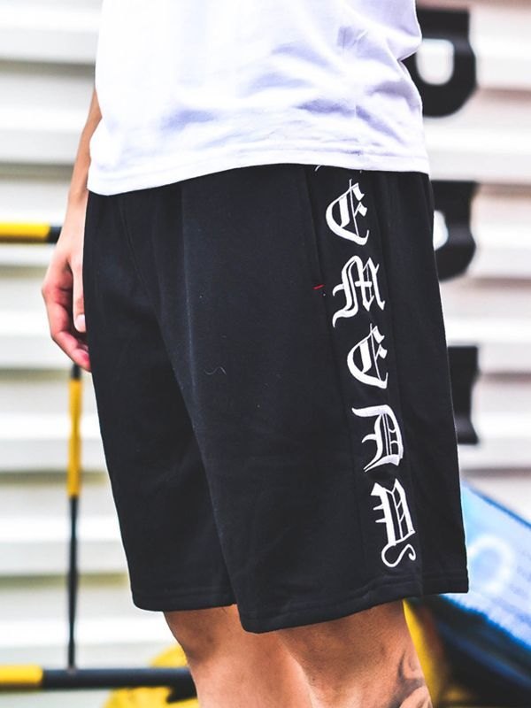 EMMIOL Shorts de jogger bordados con letras góticas para hombre