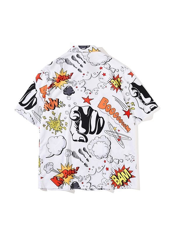 EMMIOL Button-Down-Hemd mit Boom-Graffiti-Print für Herren