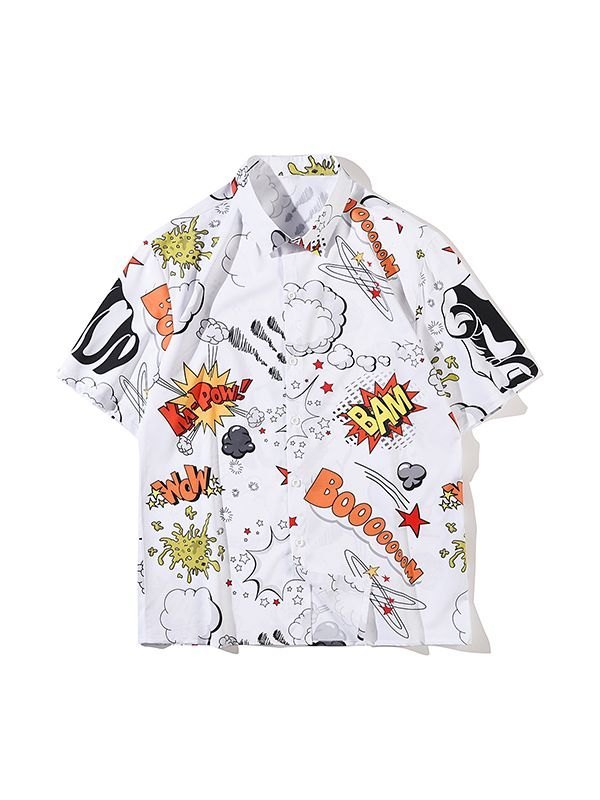 EMMIOL Button-Down-Hemd mit Boom-Graffiti-Print für Herren