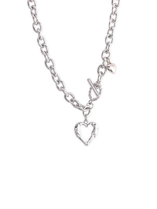 Emmiol Free shipping 2023 Heart Pendant Toggle Necklace Silver ONE SIZE