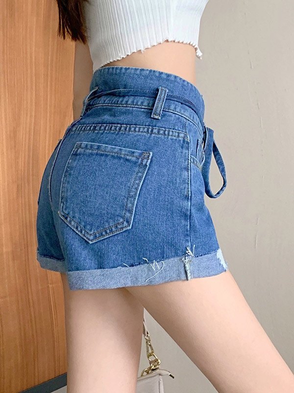 EMMIOL Shorts de mezclilla con dobladillo sin rematar con puños irregulares
