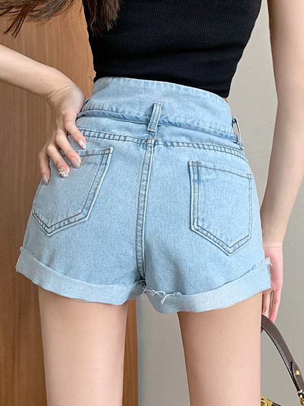 EMMIOL Shorts de mezclilla con dobladillo sin rematar con puños irregulares