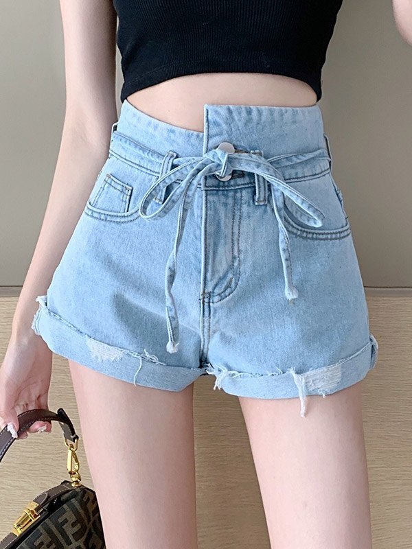EMMIOL Shorts de mezclilla con dobladillo sin rematar con puños irregulares