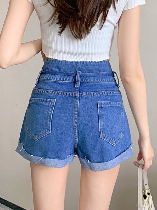 EMMIOL Shorts de mezclilla con dobladillo sin rematar con puños irregulares