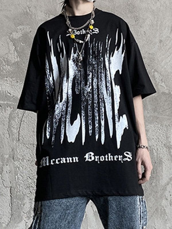 EMMIOL Camiseta con estampado de letras góticas punk salpicadas para hombre