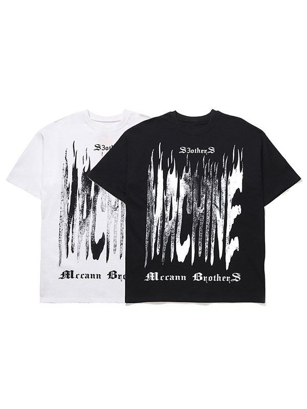 EMMIOL Camiseta con estampado de letras góticas punk salpicadas para hombre