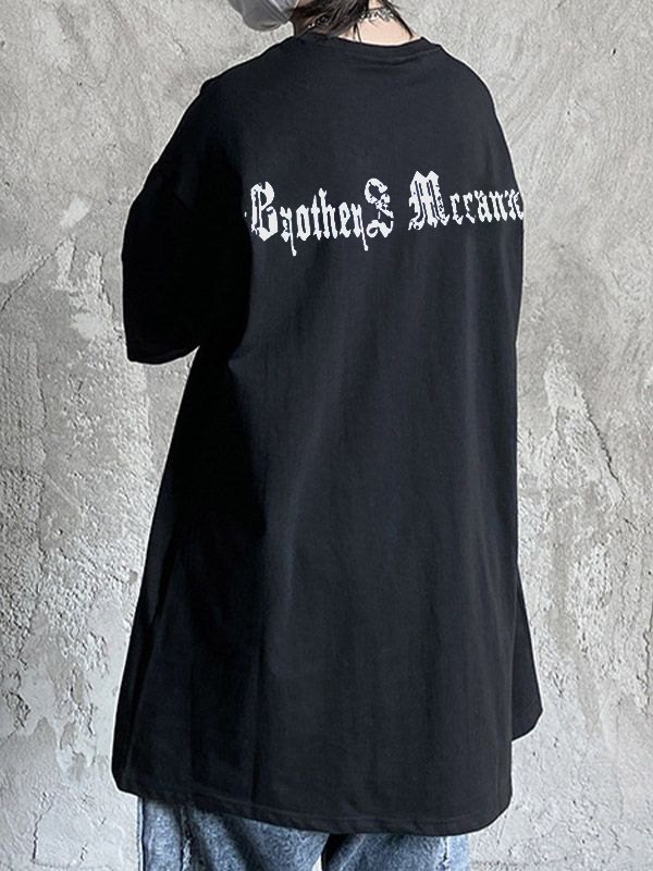 EMMIOL Camiseta con estampado de letras góticas punk salpicadas para hombre