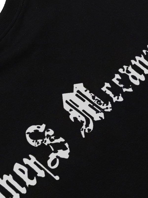 EMMIOL Camiseta con estampado de letras góticas punk salpicadas para hombre